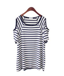 Shoulder-to-shoulder striped tee looks cool Cheerful style