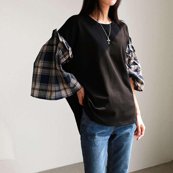 Harper Check Sleeve Tee