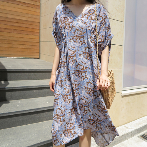 Paisley Shirring Dress