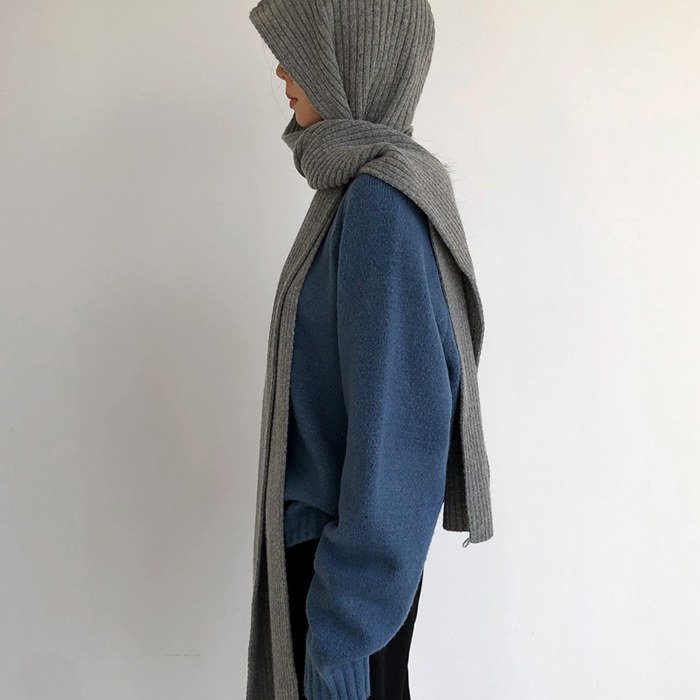 Hooded Knit Long Muffler