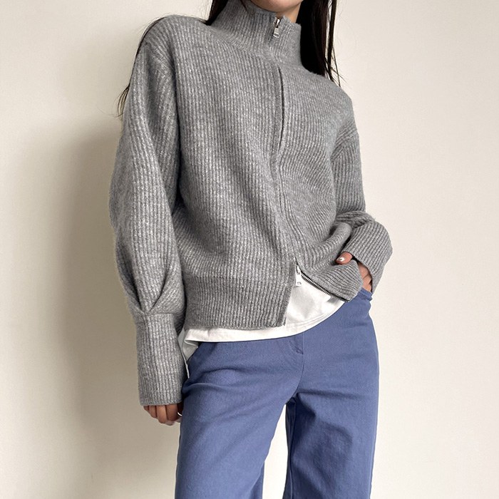 Sleeve Point Knit Zip-Up