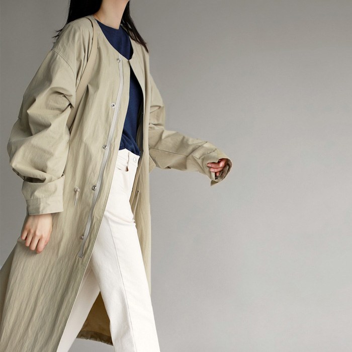 Round neck trench long coat