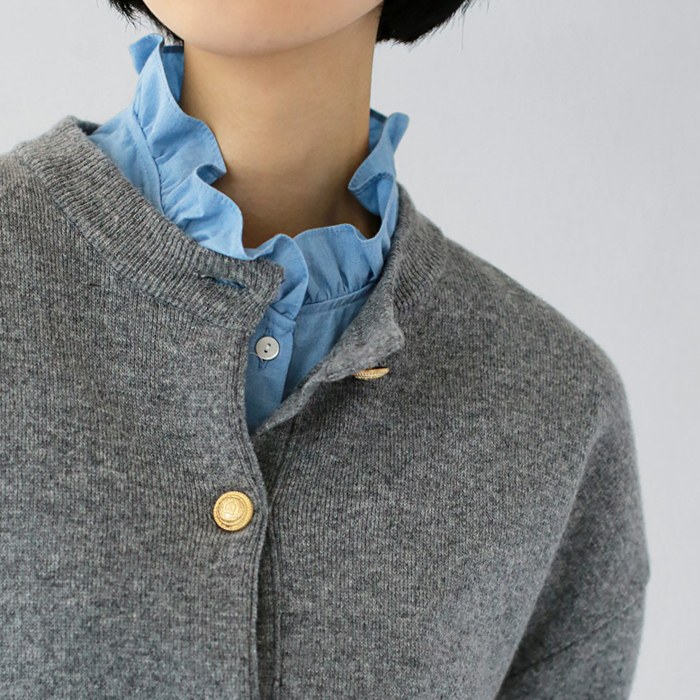 Denim frill collar neck