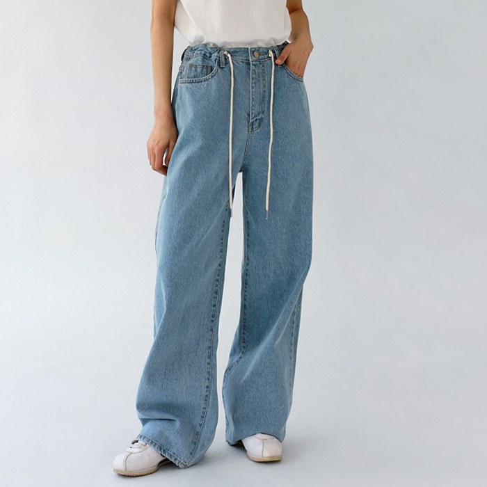 String wide denim pants