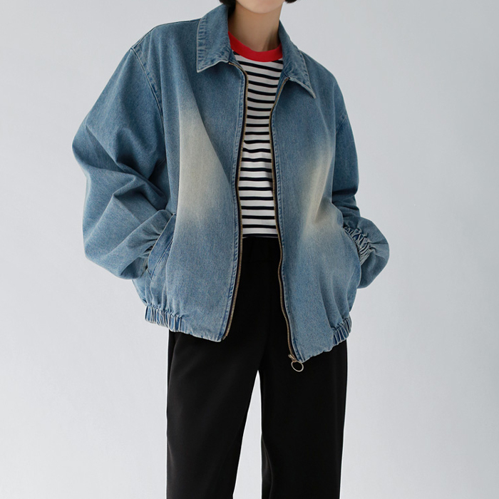 Denim zip-up boomer jacket