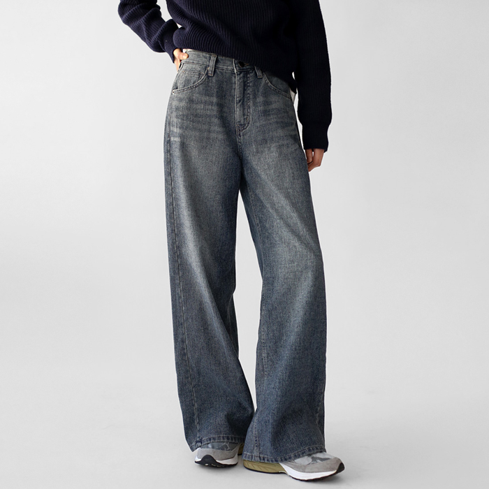 Knit denim wide pants