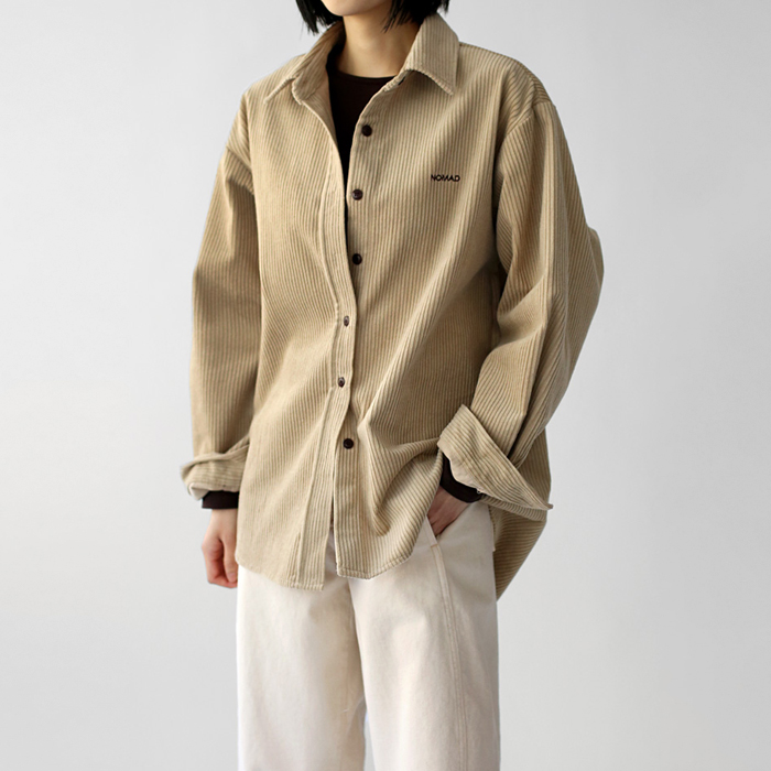 [Weekday New Arrivals - 7% Off] Embroidered Corduroy Long Shirt