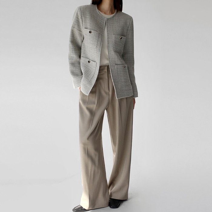 Round neck 4 pocket tweed jacket