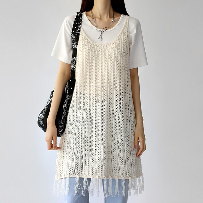 Layered knit one-piece