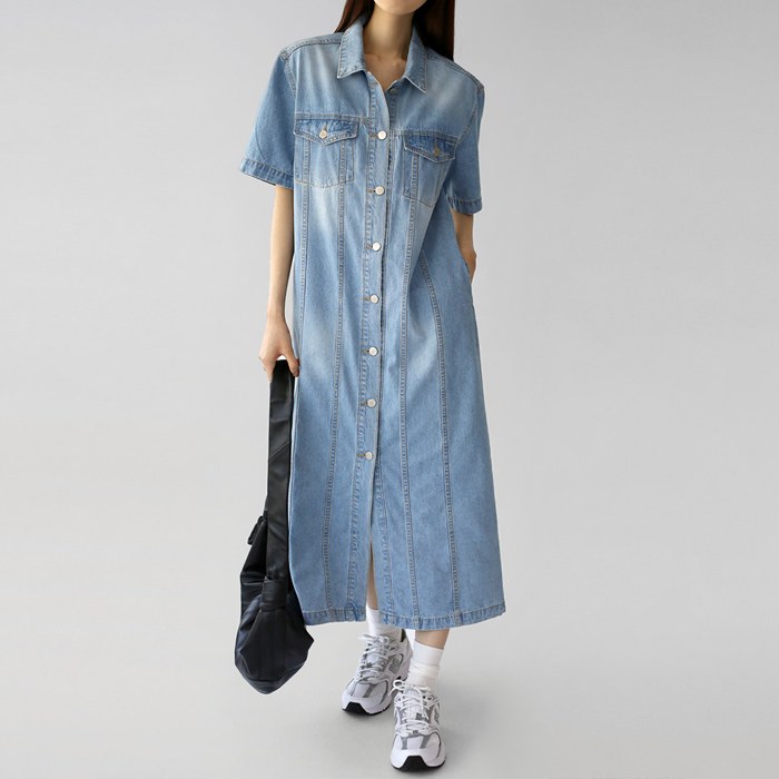 Opening denim one piece