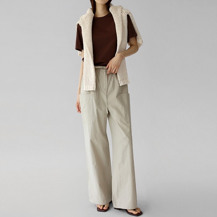 Wide shirring cotton pants
