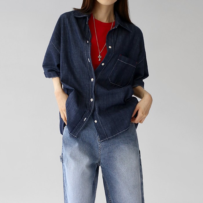 Non-Fade Half Sleeve Denim Shirt