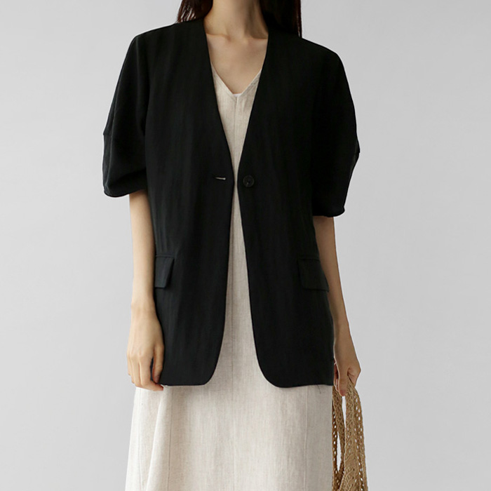 NEW 5%Linen Collarless Jacket
