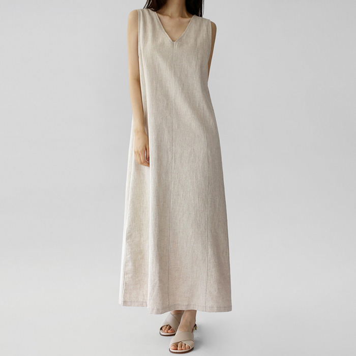 NEW 5%V-neck Linen Long one piece