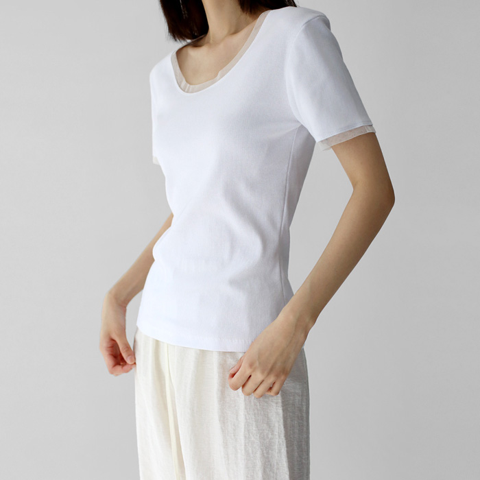 NEW 5%Slim color combination corduroy tee