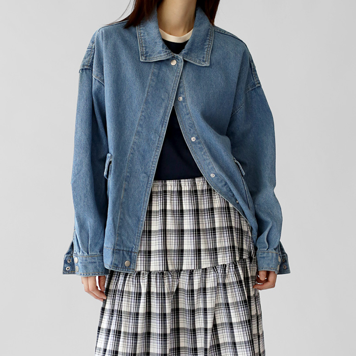 Loose fit denim long jacket