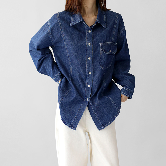 With denim shirt