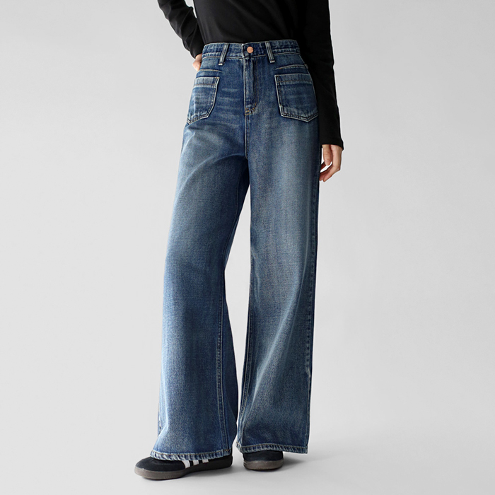 Pocket wide denim pants