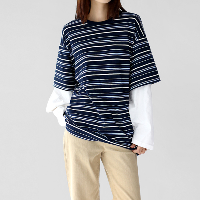 Striped layered long tee