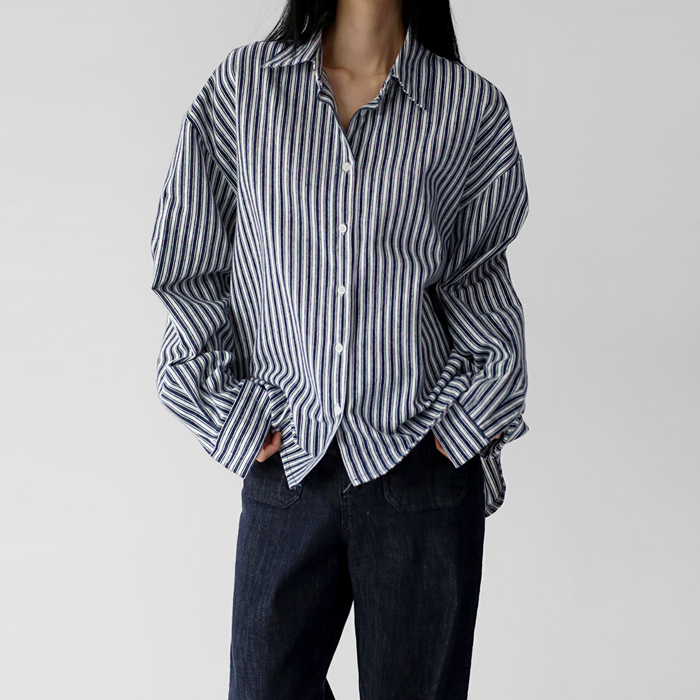 Thick fleece striped long shirt