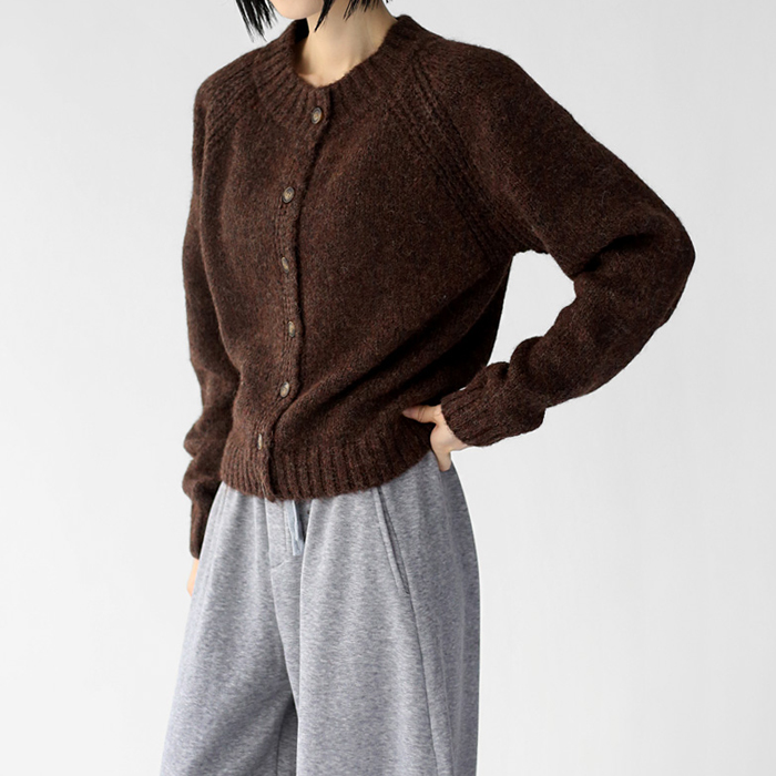 [fw new arrivals 5%]Brown Round neck Cardigan