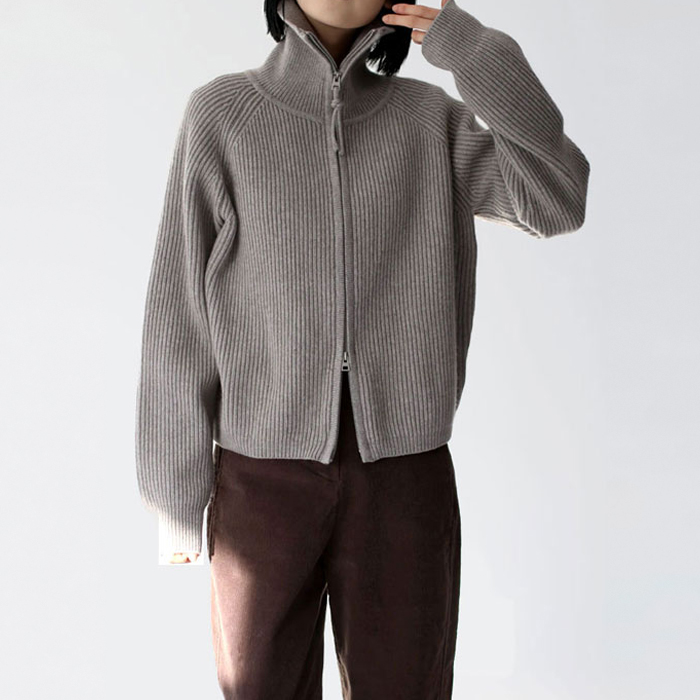 High-quality two-way zip-up cardigan