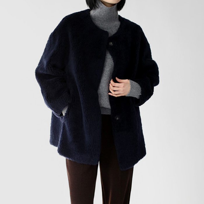 Round neck real wool jacket