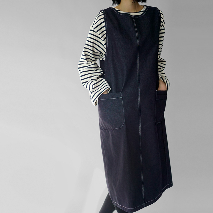 Draw denim one-piece