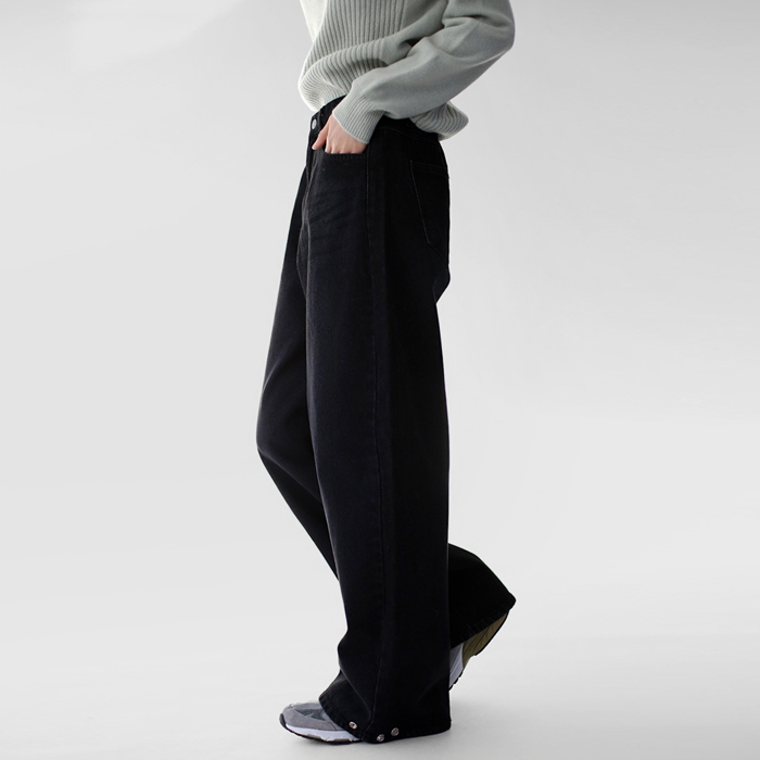 Snap hem wide denim pants