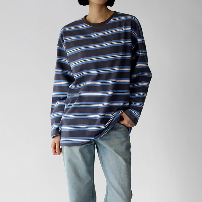 [New Arrivals 7% Off - Until 11am on the 9th] Dali Stripe Long Tee