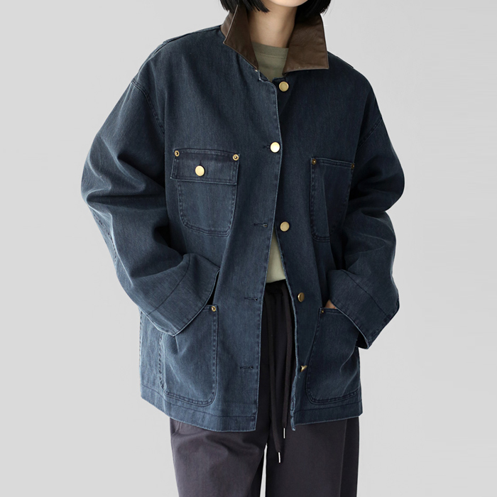 [New Arrivals 7% Off - Until 11am on the 27th] Leather Collar Work Jacket