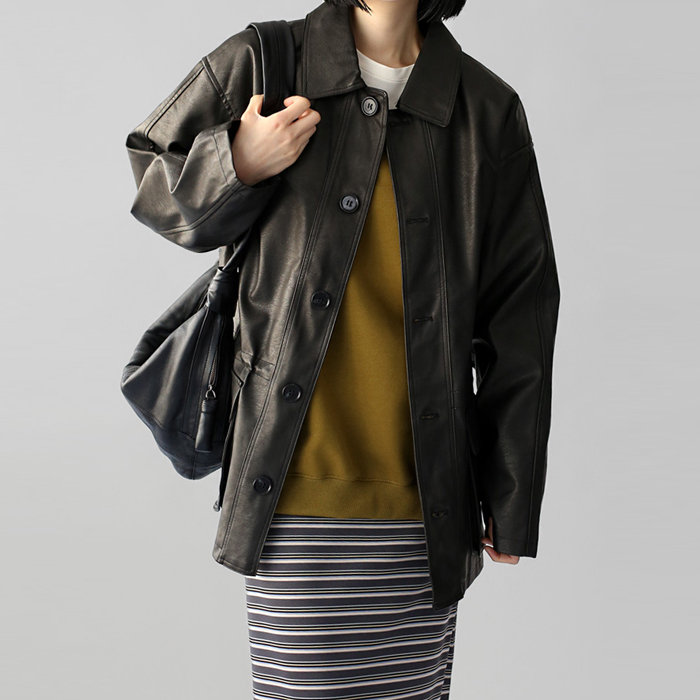 [7% off new arrivals - until 11am on the 5th] Ripple Leather Half Coat