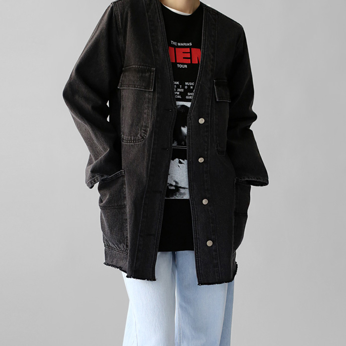 [New Arrivals 7% Off - Until 11am on the 13th] V-neck Denim Long Jacket