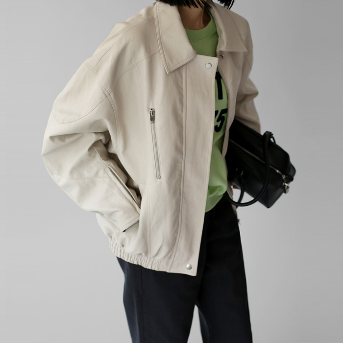 [New Arrivals 7% - Until 11 AM on the 20th] Leather Jacket with Zipper Detail