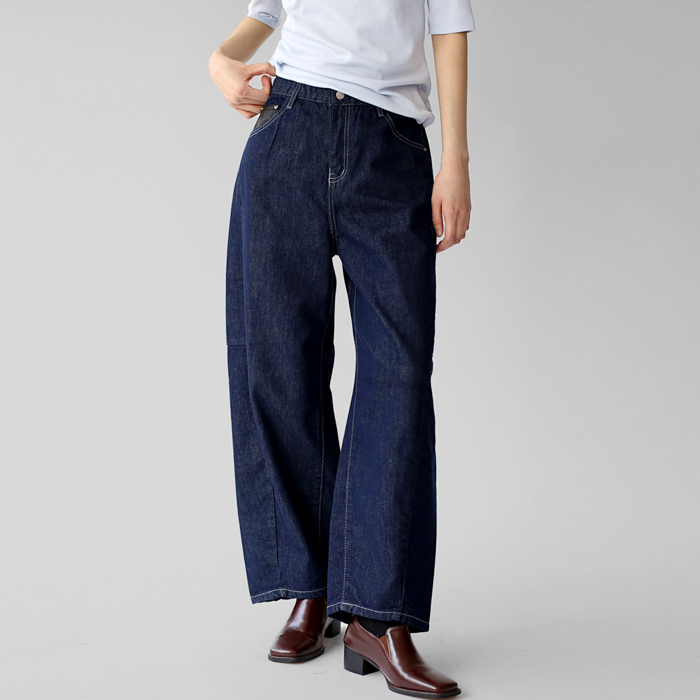 [New Arrivals 7% - Until 11 AM on the 23rd] Dark Blue Barrel Denim Pants