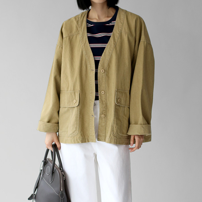 [New Arrivals 7% - Until 11 AM on the 6th] Vintage Washed V-Neck Jacket