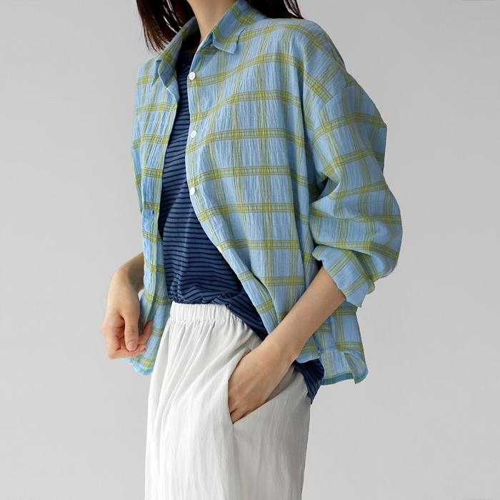 Multi-check sheer shirt