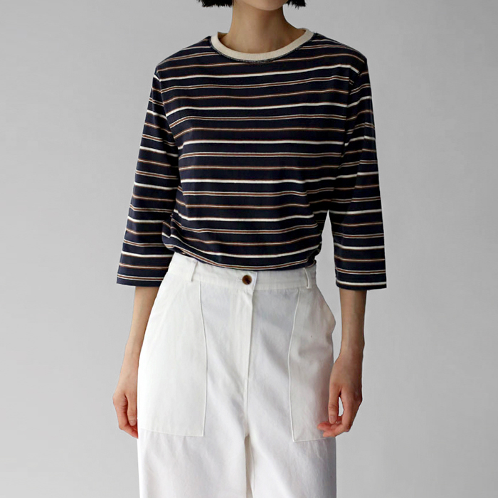 [New Arrivals 7% Off - Until 11 AM on the 8th] 3/4 Sleeve Stripe Tee