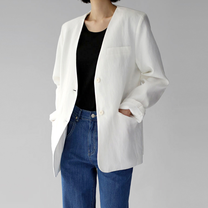 Collarless Linen Tencel Jacket