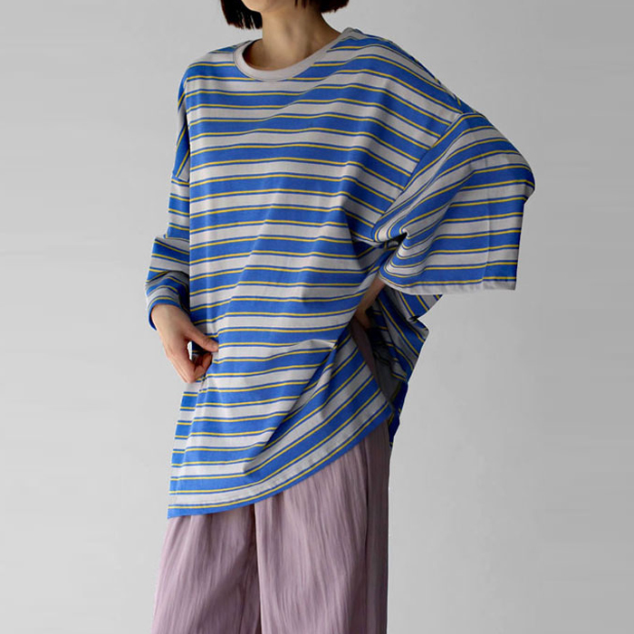 [New Arrivals 7% - Until 11 AM on the 8th] Overfit Stripe Long Tee