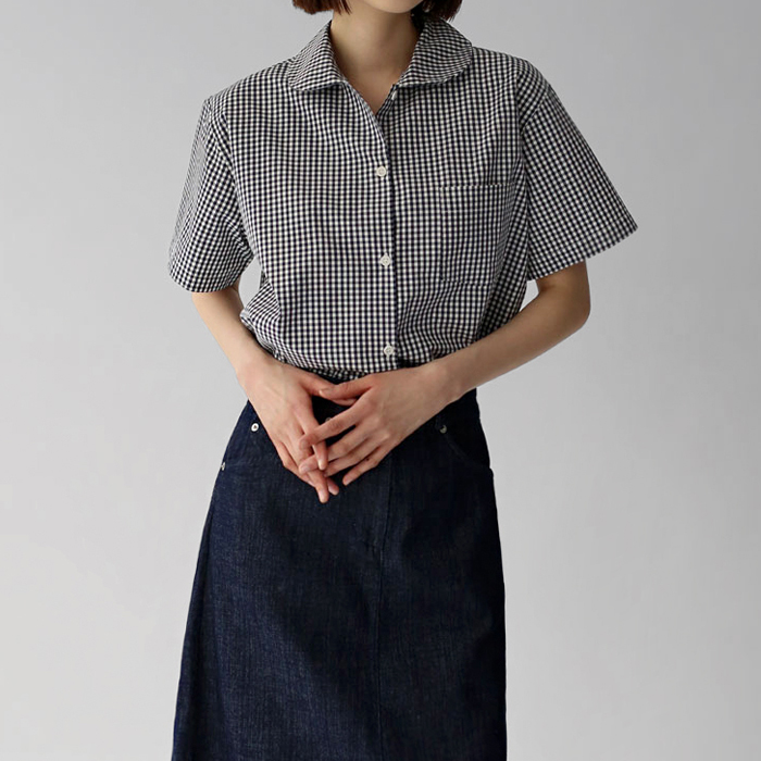 [New Arrivals 7% - Until 11 AM on the 11th] Round Collar Gingham Check Shirt