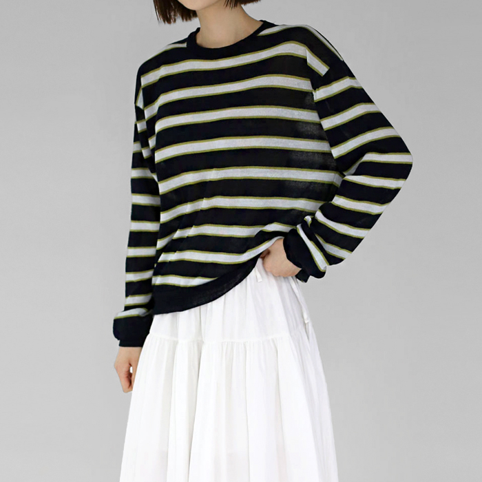 [New Arrivals 7% - Until 11 AM on the 28th] Linen Stripe Knit Top