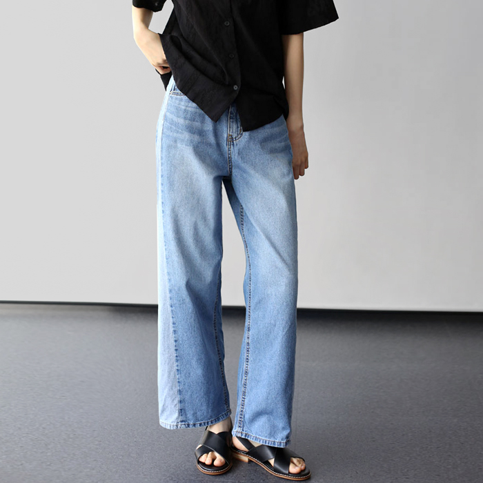 [New Arrival 7% - Until 11 AM on the 4th] Side-Contrast Thin Denim Pants