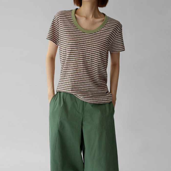 [New Arrivals 7% - Until 11 AM on the 12th] U-Neck Stripe Half Tee