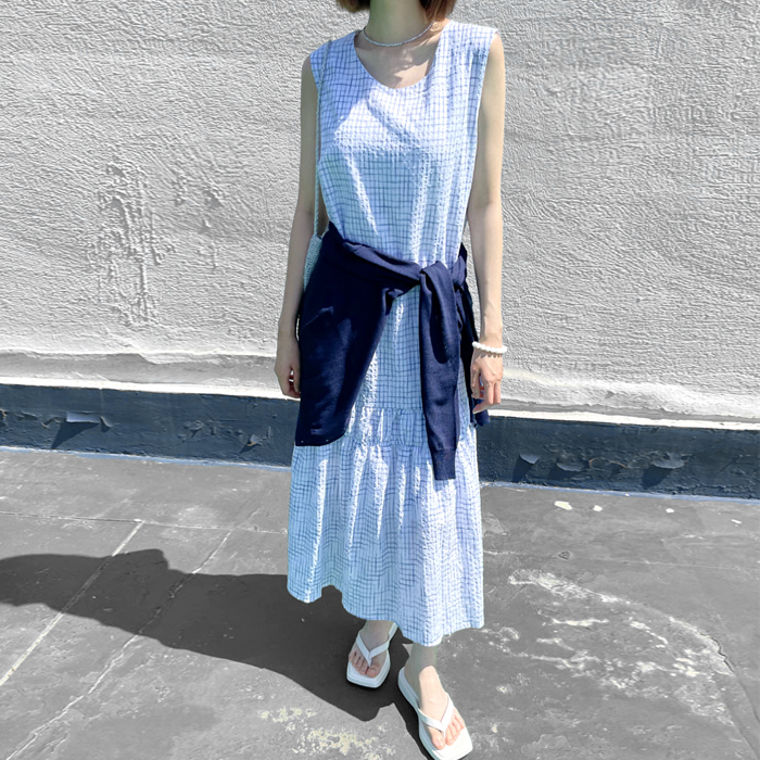[New Arrivals 7% - Until 11 AM on the 6th] Check Seersucker One Piece