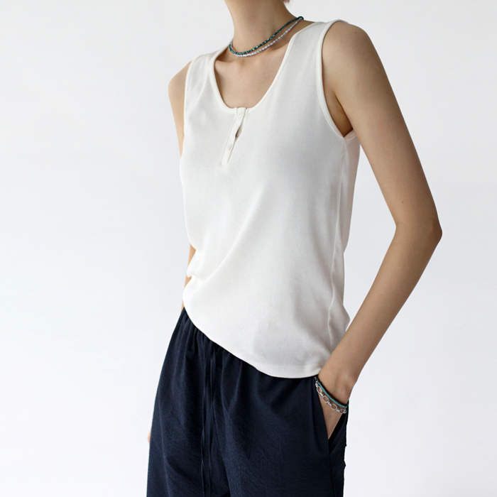 [New Arrivals 7% - Until 11 AM on the 13th] Button Ribbed Sleeveless