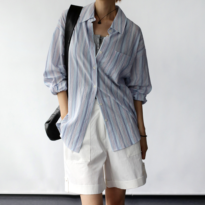 [New Arrivals 7% - Until 11 AM on the 29th] MAKE Stripe Long Shirt