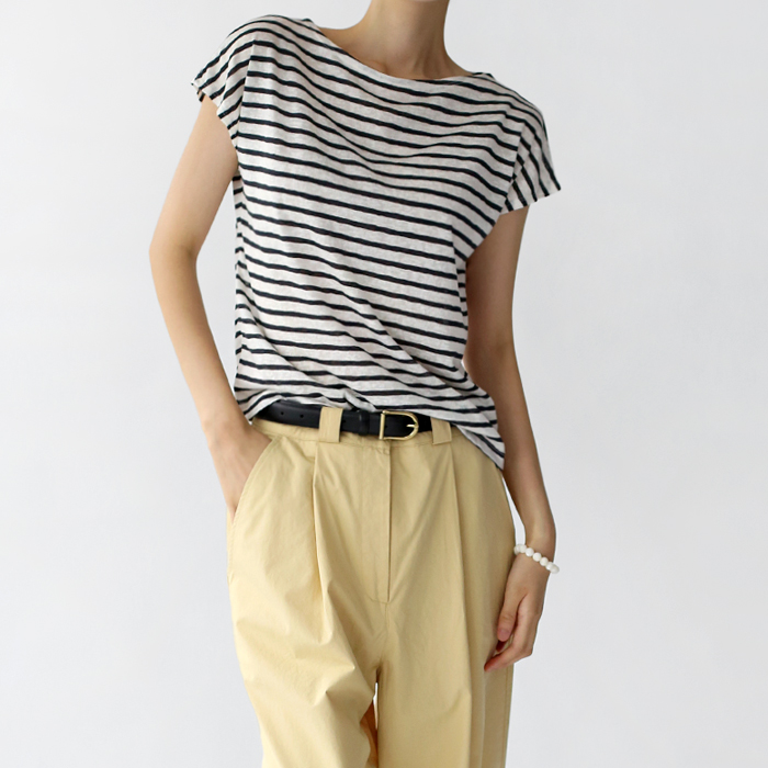 [New Arrivals 7% - Until 11 AM on the 31st] Cap Sleeve Stripe Tee