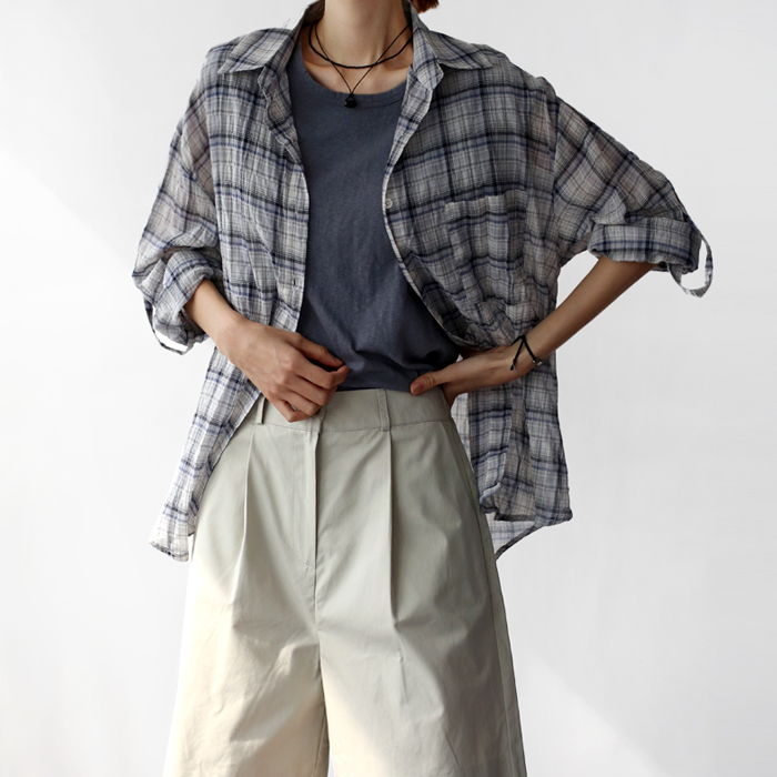 [New Arrivals 7% - Until 11 AM on the 10th] Wrinkle Check Shirt