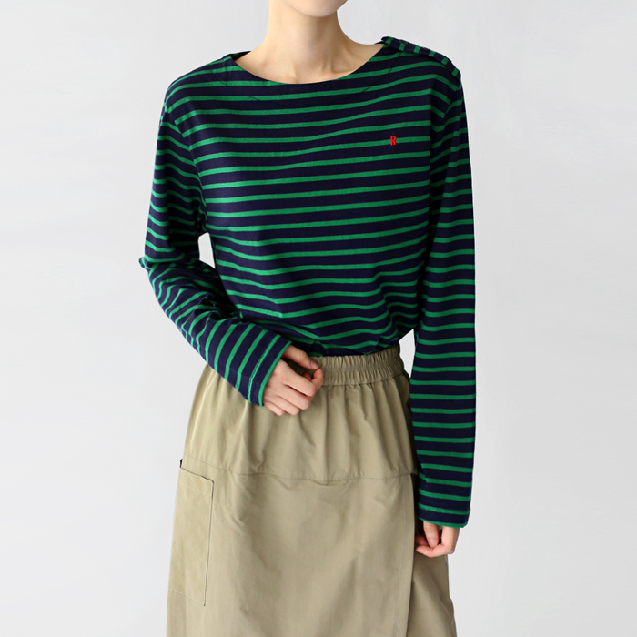 [New Arrivals 7% - Until 11 AM on the 28th] Shoulder Button Stripe Tee